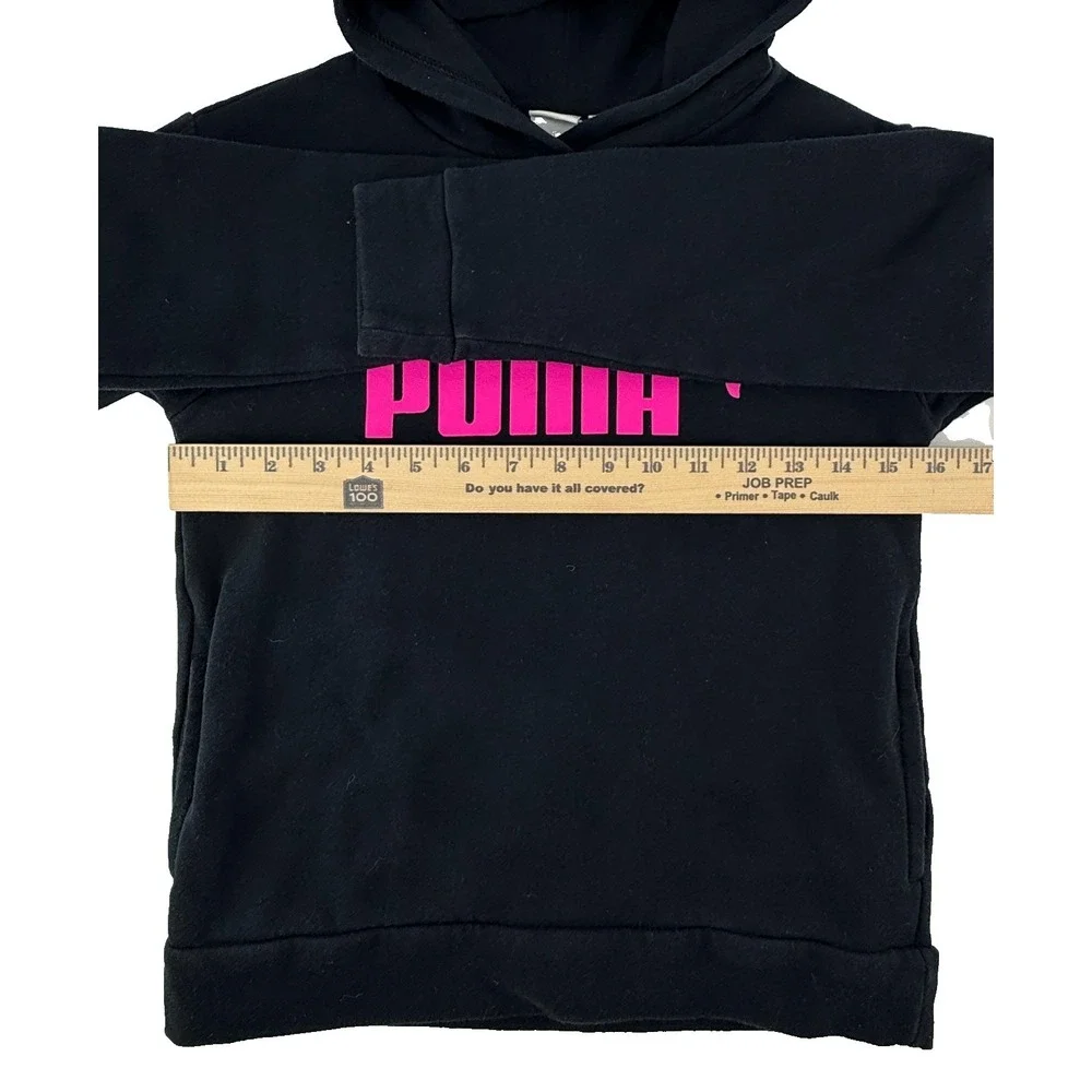Puma Girls Hoodie M 10-12 Black Pink‎ Logo Athletic Pullover Sweatshirt